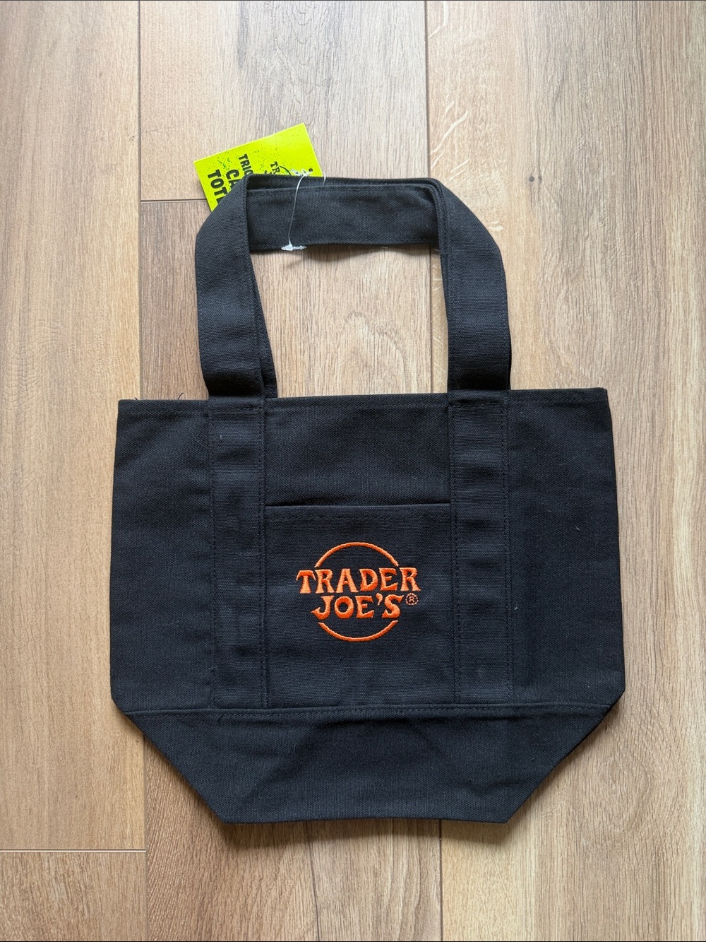 Trader Joe's Black Canvas Tote Bag with Orange Logo